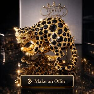 Vtg Park Lane Gold Tone Leopard Brooch Black Enamel Spots Purple Rhinestone Eyes